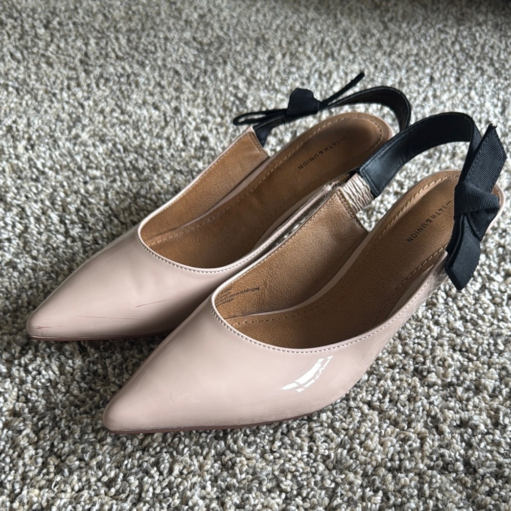 Women's Beige Slingback Heels with Bow